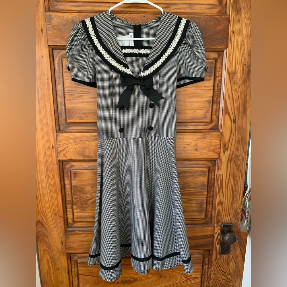 Vintage Bonnie jean black and white Lolita Sailor School girl dress sz 14